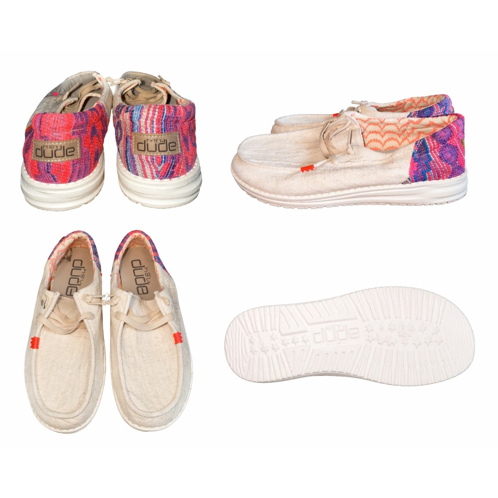 Hey Dude Wally Sooth Cream Canvas Shoes with Pink Multi Accent
